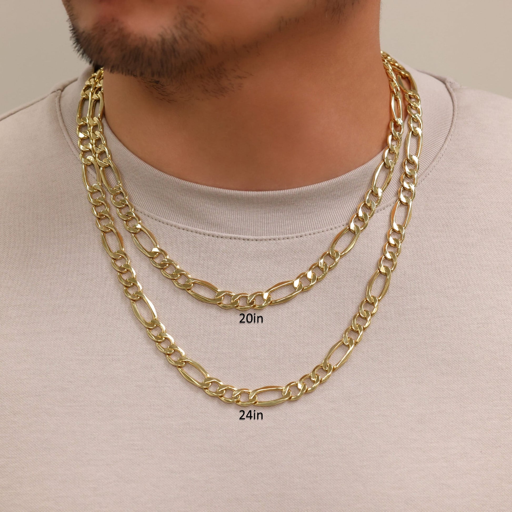10K Real Yellow Gold Figaro Link 9Mm Chain Necklace (20"-30") Italian Jewelry for Men