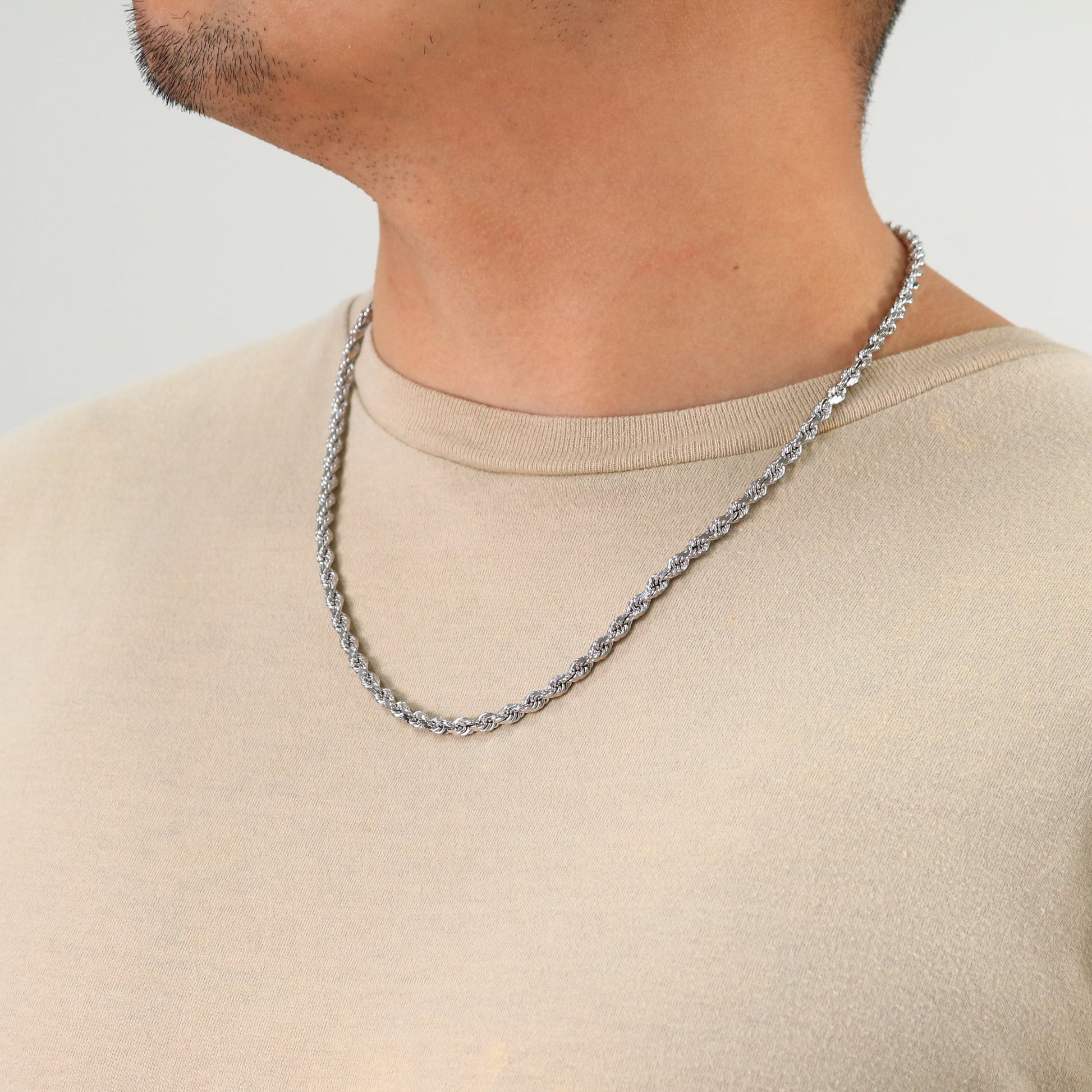 10K Real White Gold 5Mm Rope Chain Diamond Cut Necklace (18"-30") Italian Jewelry for Men & Women