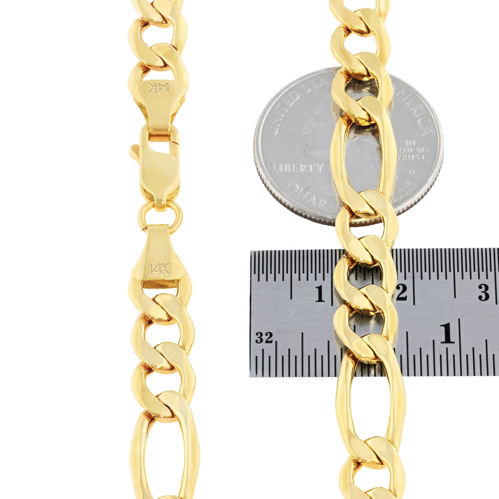14K Real Yellow Gold Figaro Link 7.5Mm Chain Necklace (18"-30") Italian Jewelry for Men