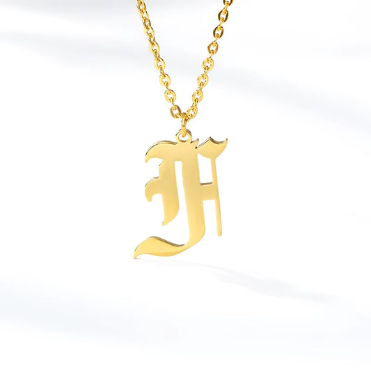 A-Z Initial Letter Necklace for Women Stainless Steel Clavicle Chain Old English Font Necklaces Pendants Jewelry Collier Femme