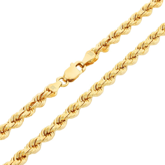 18K Real Yellow Gold 4Mm Rope Chain Diamond Cut Necklace (16"-28") Italian Jewelry for Men & Women