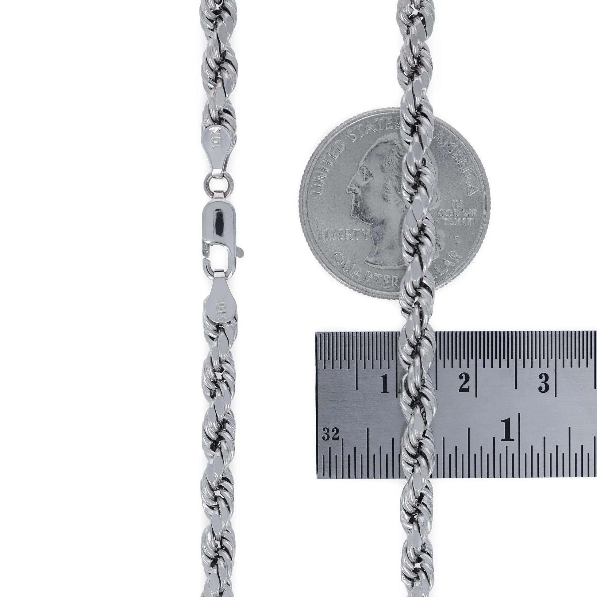 10K Real White Gold 5Mm Rope Chain Diamond Cut Necklace (18"-30") Italian Jewelry for Men & Women