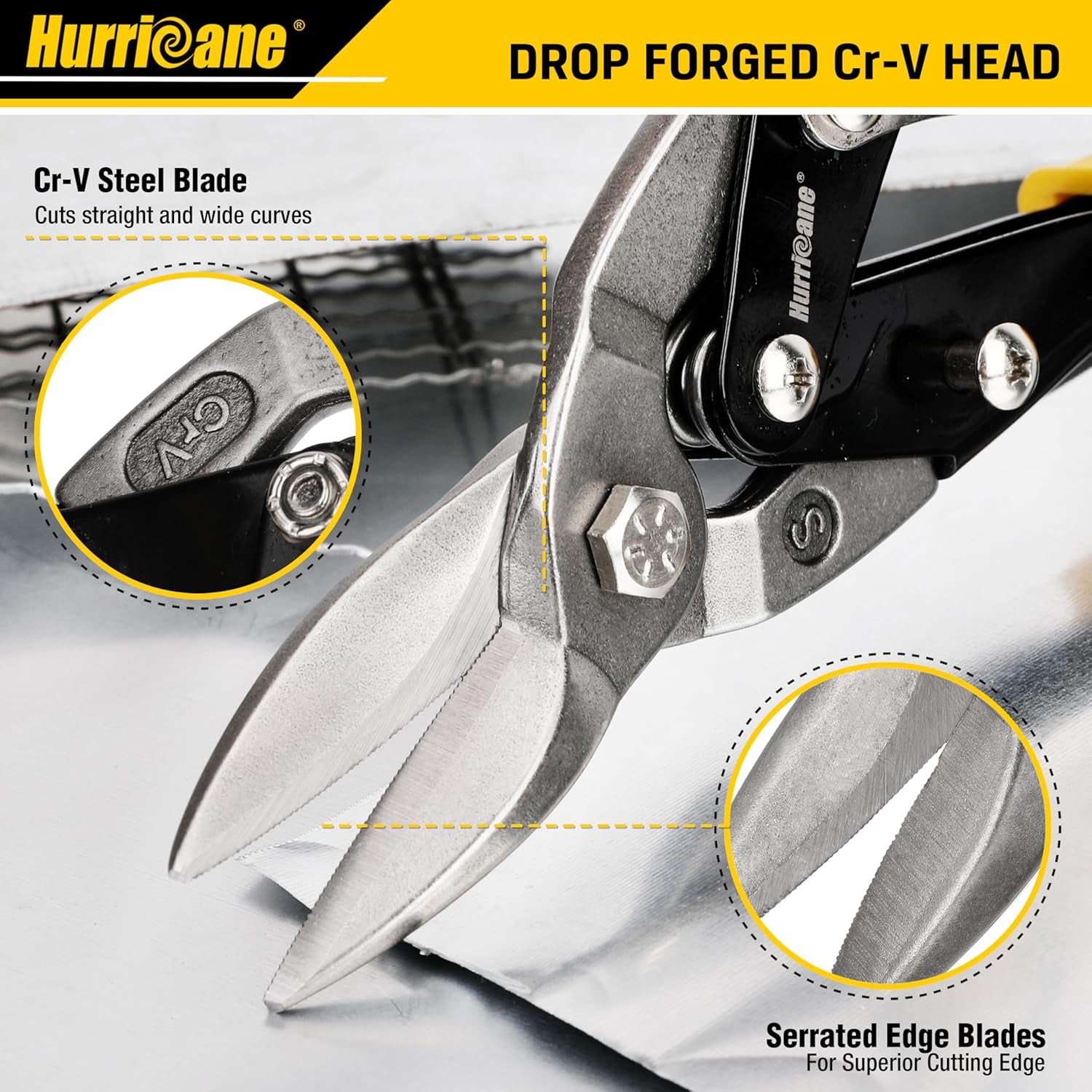 10 Inch Aviation Tin Snips, Heavy Duty Metal Cutter Shears for Cutting Sheet Metal, Straight Cut, Chrome Vanadium Steel