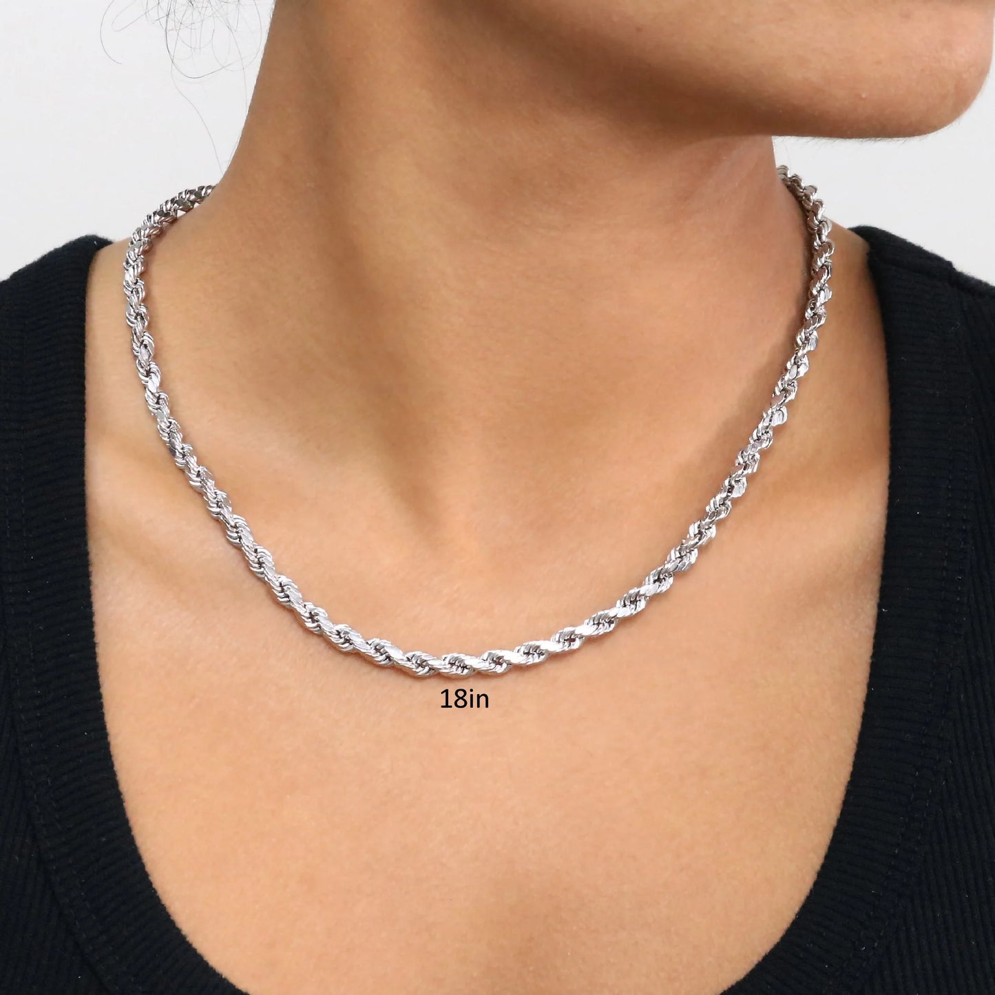 10K Real White Gold 5Mm Rope Chain Diamond Cut Necklace (18"-30") Italian Jewelry for Men & Women
